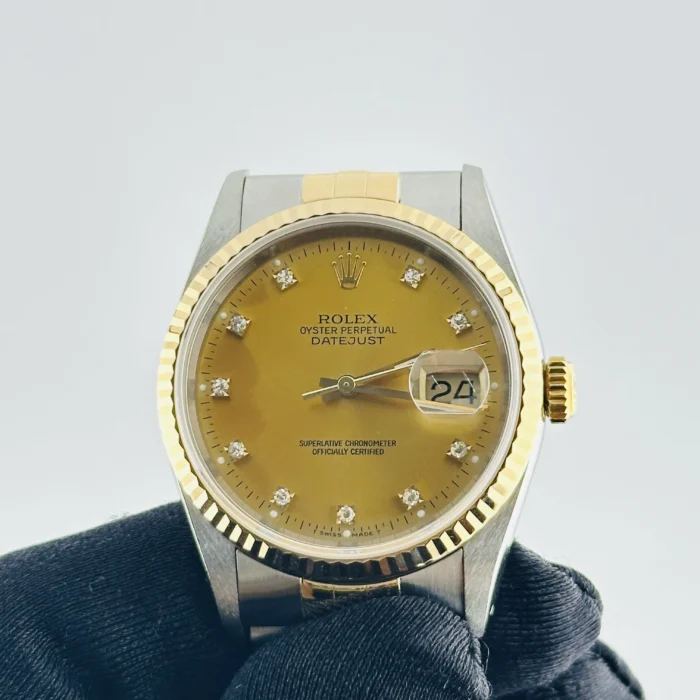 Rolex Datejust Champagne Diamond Factory Dial on D-Link Jubilee Bracelet Ref. 16233G - Image 3