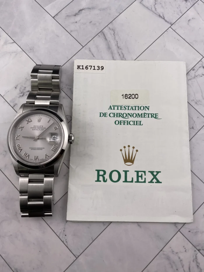 Rolex Datejust 36 Silver Roman Dial on Jubilee Ref. 16200 with Papers 2001 - Image 7