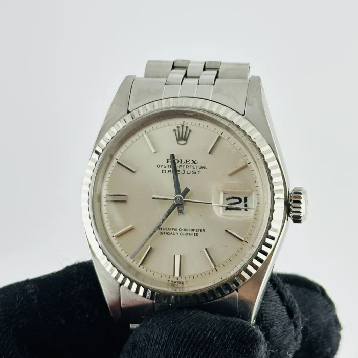 Rolex Datejust Silver Stick / Has Spots Dial on Folded Jubilee Bracelet Ref. 1601/4 - Image 3