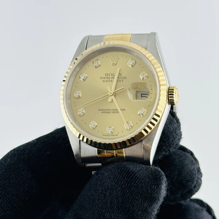 Rolex Datejust Champagne Diamond Factory Dial on D-Link Jubilee Bracelet Ref. 16233G - Image 3