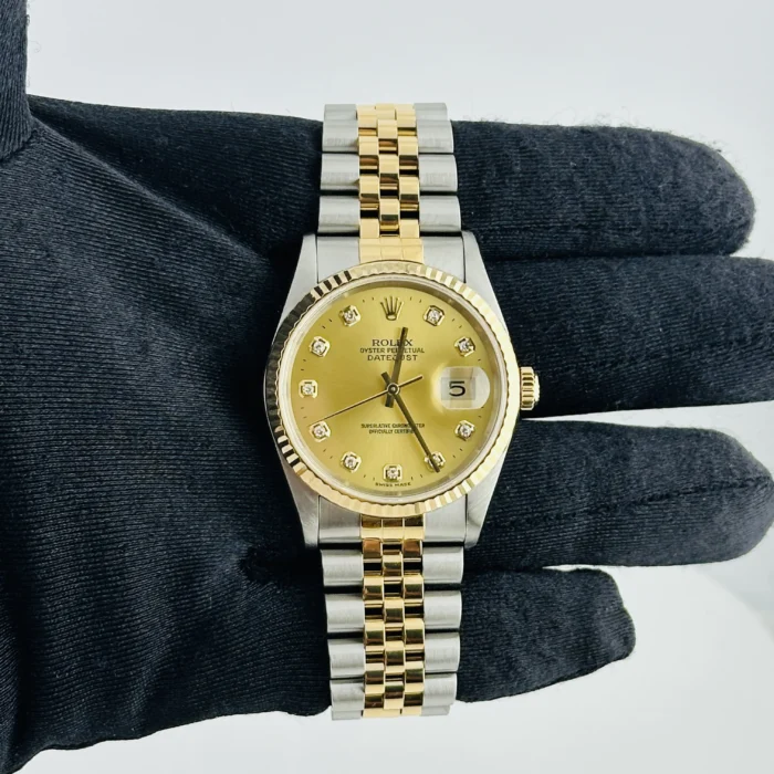 Rolex Datejust Champagne Diamond Factory Dial on D-Link Jubilee Bracelet Ref. 16233G - Image 2