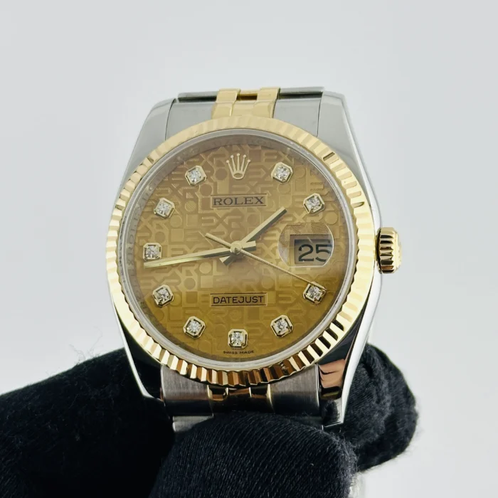 Rolex Datejust Champagne Anniversary Factory Diamond Dial Dial on D-Link Jubilee Hidden-Clasp Bracelet Ref. 116233G - Image 3