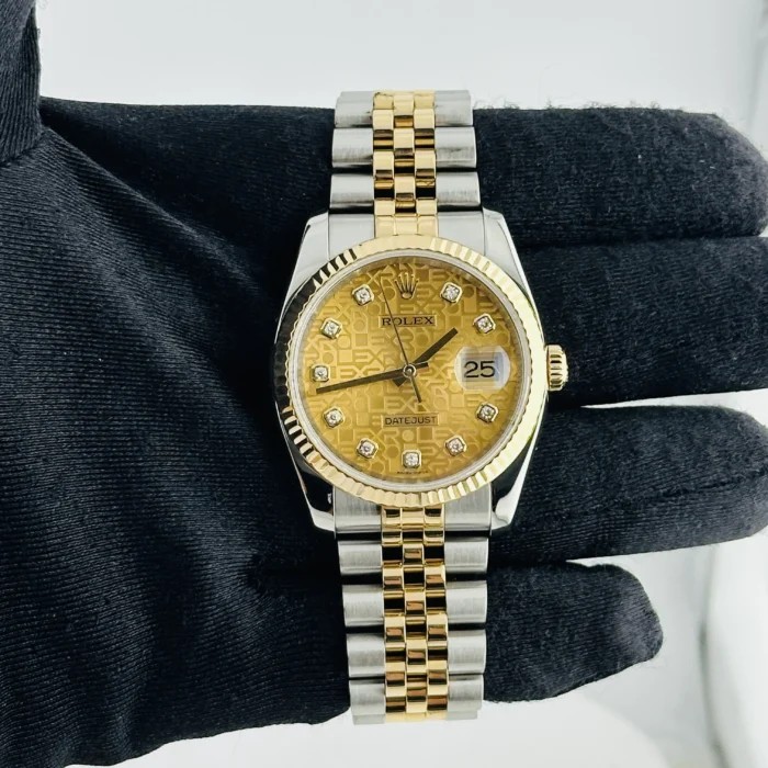 Rolex Datejust Champagne Anniversary Factory Diamond Dial Dial on D-Link Jubilee Hidden-Clasp Bracelet Ref. 116233G - Image 2