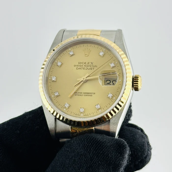 Rolex Datejust Champagne Diamond Factory Dial on D-Link Jubilee Bracelet Ref. 16233G - Image 3