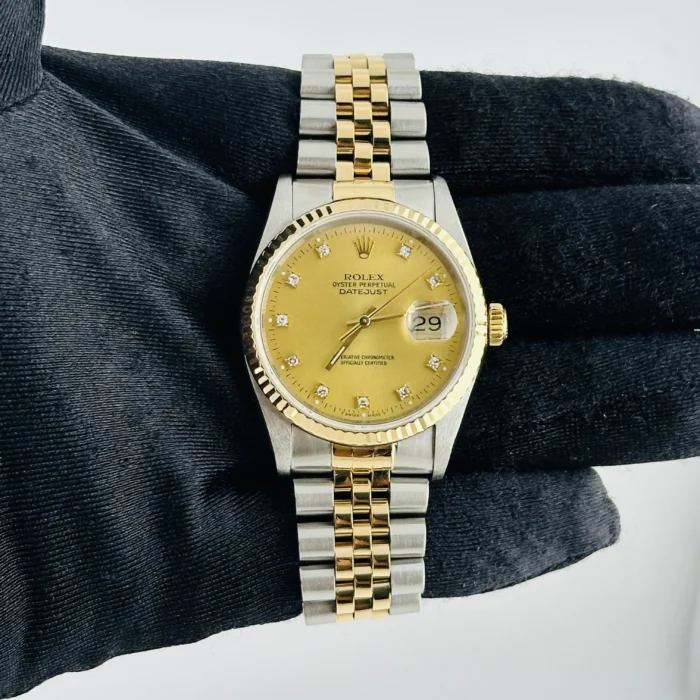 Rolex Datejust Champagne Diamond Factory Dial on D-Link Jubilee Bracelet Ref. 16233G - Image 2