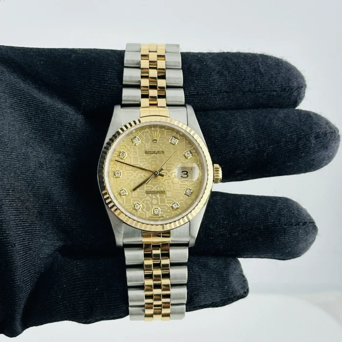 Rolex Datejust Champagne Anniversary Diamond Dial Dial on D-Link Jubilee Bracelet Ref. 16233G - Image 2