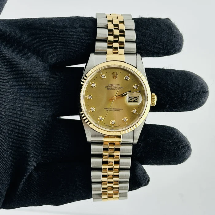 Rolex Datejust Champagne Diamond Factory Dial on D-Link Jubilee Bracelet Ref. 16233G with Papers 1995 - Image 2