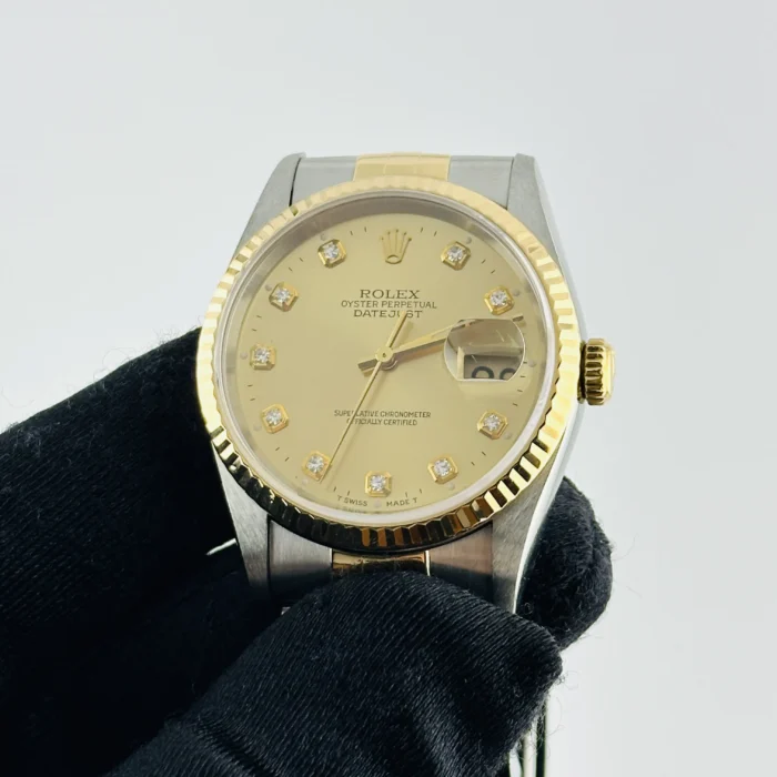Rolex Datejust Champagne Diamond Factory Dial on D-Link Jubilee Bracelet Ref. 16233G with Papers 1995 - Image 3