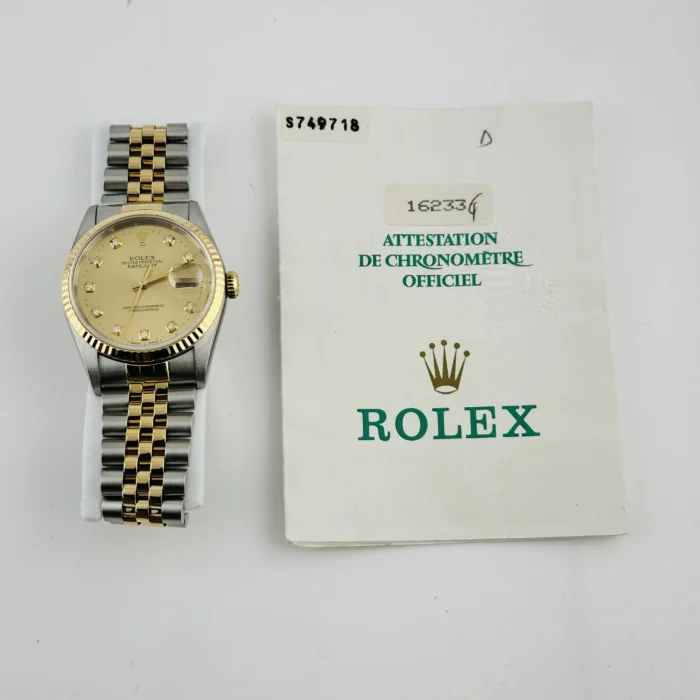 Rolex Datejust Champagne Diamond Factory Dial on D-Link Jubilee Bracelet Ref. 16233G with Papers 1995 - Image 7