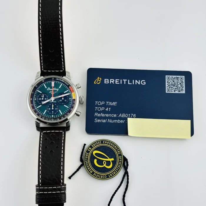 Breitling Top Time Green Dial on Leather Strap Ref. AB01762A1L1X1 with Card 2025 - Image 6