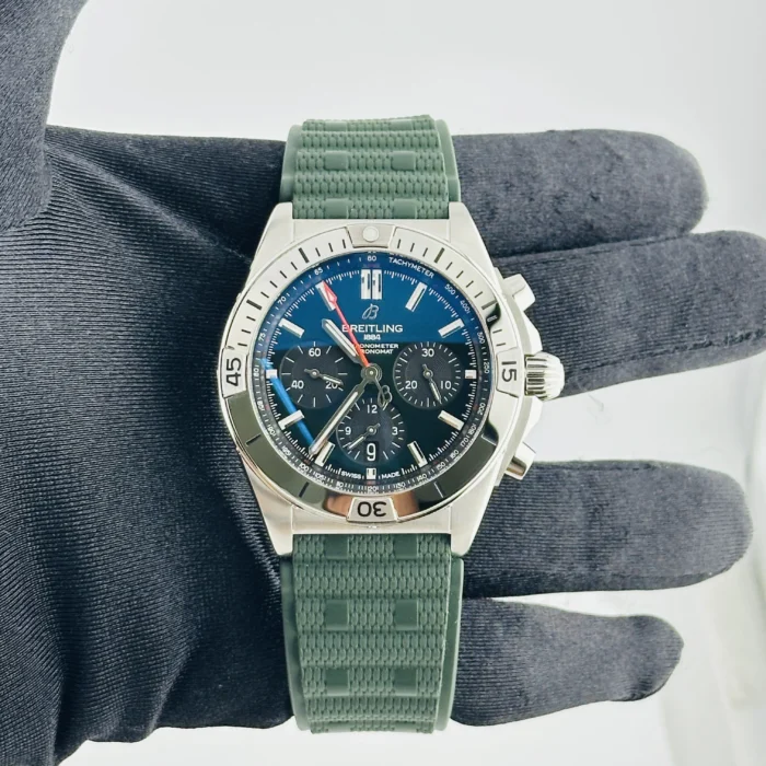 Breitling Chronomat B01 Green Dial on Rubber Strap Ref. AB0134101L2S1 with Card - Image 2