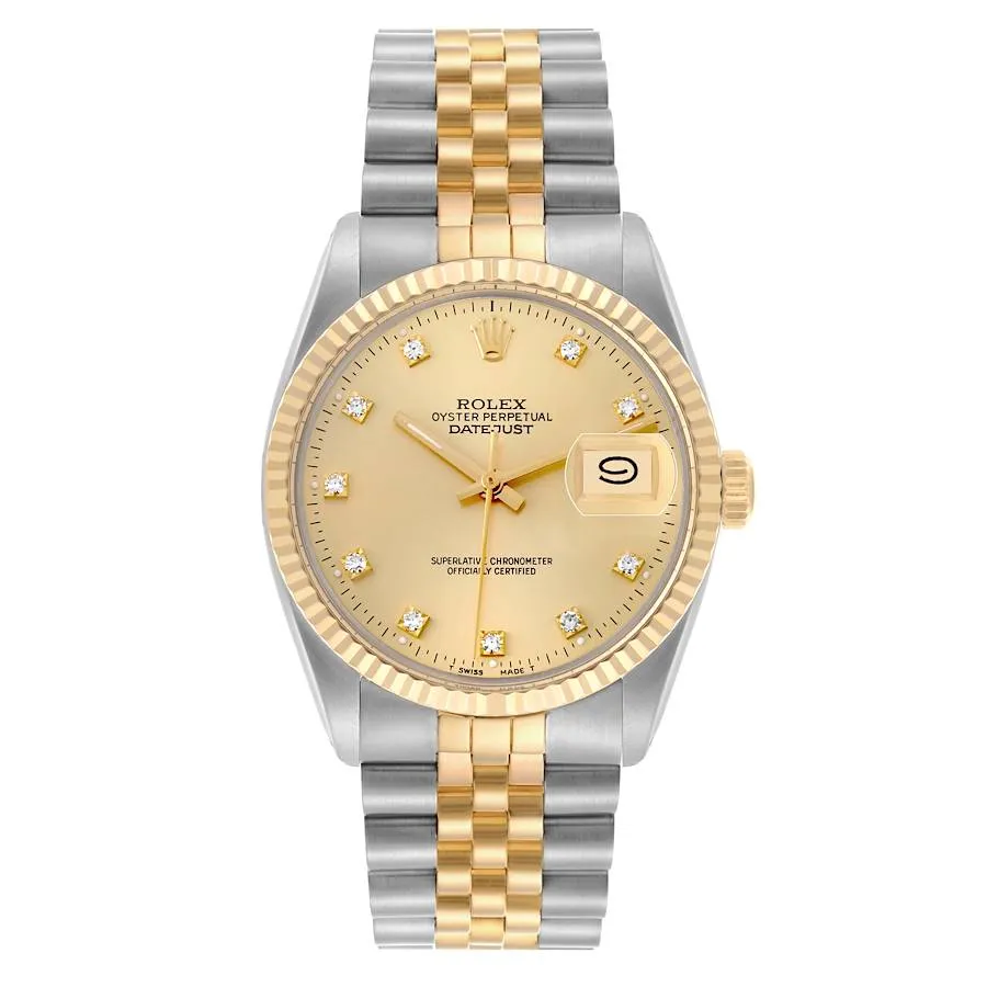20251854_83fsl8bpyr0yooa3db2au1yrzdgv.webp Rolex Datejust Champagne Diamond Factory Dial on D-Link Jubilee Ref. 16013G - Image 1