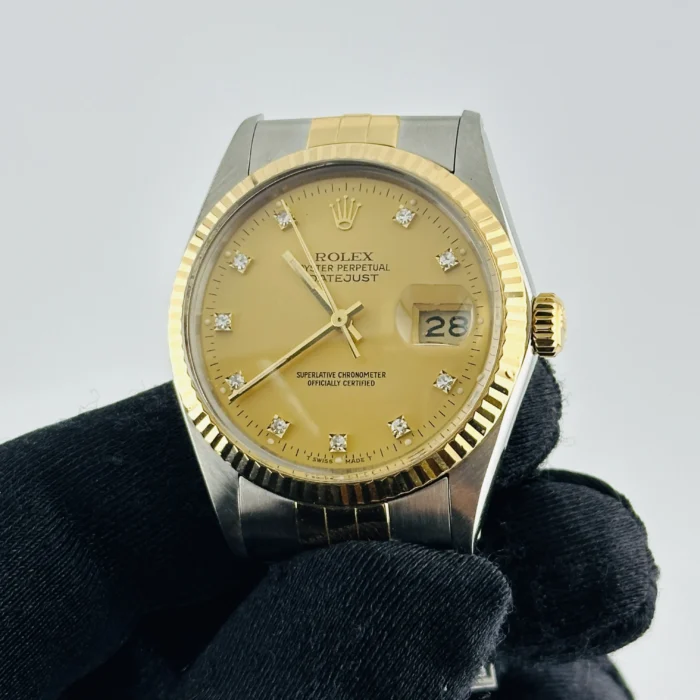 Rolex Datejust Champagne Diamond Factory Dial on D-Link Jubilee Ref. 16013G - Image 3