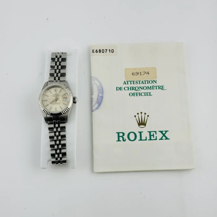 Rolex Datejust Lady Silver Stick Dial on D-Link Jubilee Ref. 69174 with Papers 1992 - Image 7