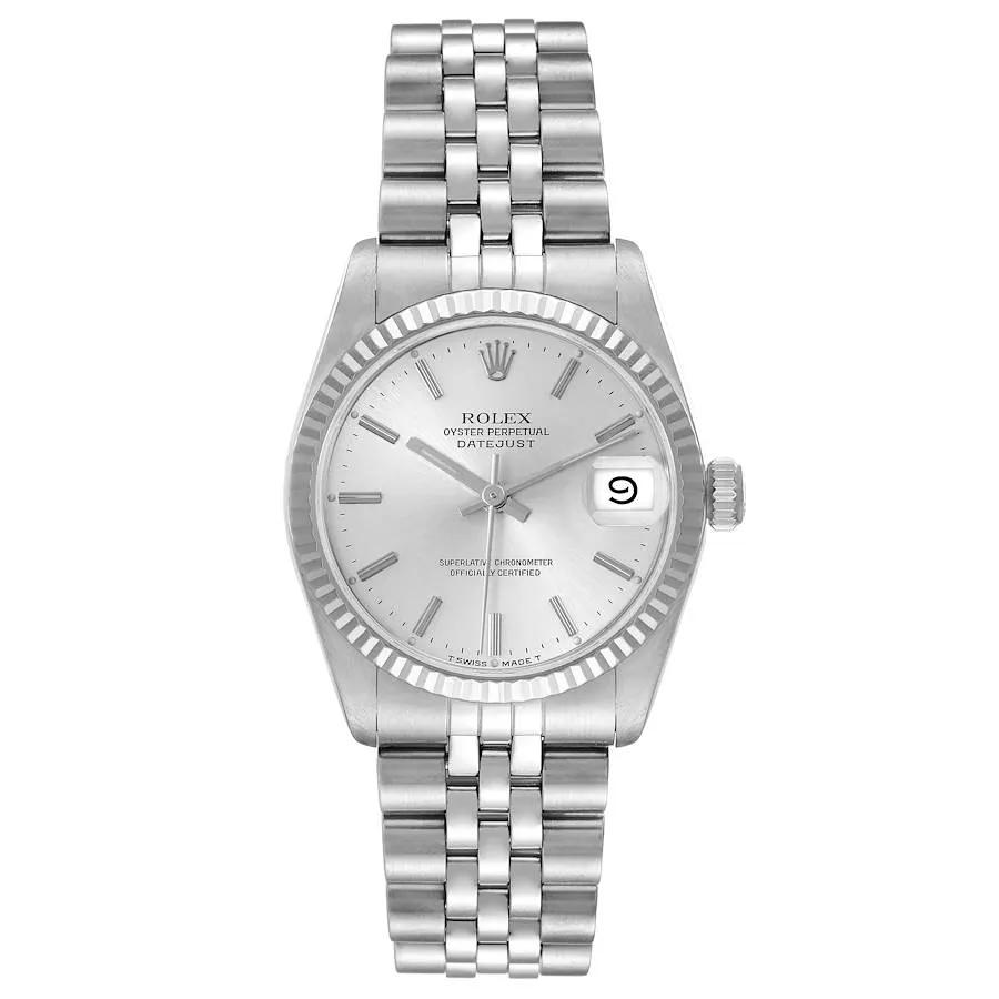 20251883_ws7zo8nzut5a7jza03p8tuvxuvm9.webp Rolex Datejust Silver Stick Dial on D-Link Jubilee Ref. 68274 with Papers 1992 - Image 1