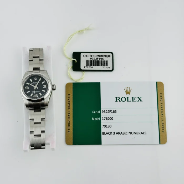 Rolex Oyster Perpetual Black Dial on Oyster Bracelet Ref. 176200 with New Style Card (White) 2017 - Image 7