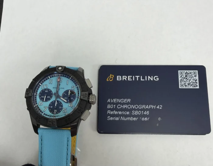 Breitling Avenger B01 Chronograph Turquoise Dial on Turquoise Leather Ref. SB0146101L1X1 with Card 2026 - Image 6
