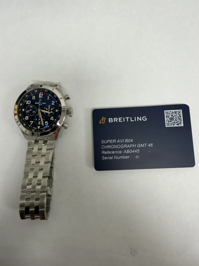 Breitling Super AVI B04 Chronograph GMT Black Dial on Bracelet Ref. AB04453A1B1A1 with Card 2026 - Image 6