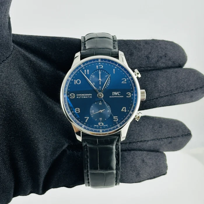 IWC Portugieser Chronograph Blue Dial on Leather Strap Ref. IW371606 with Card 2021 - Image 2