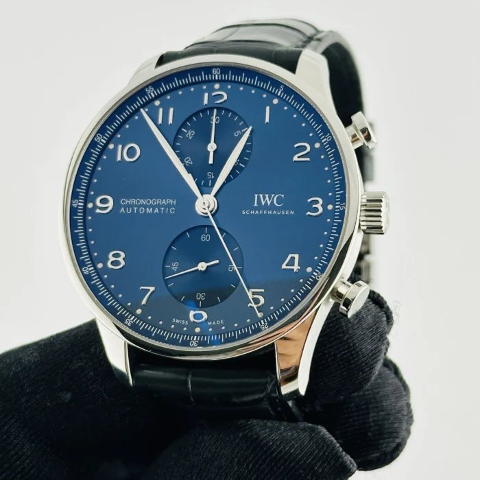 IWC Portugieser Chronograph Blue Dial on Leather Strap Ref. IW371606 with Card 2021 - Image 3