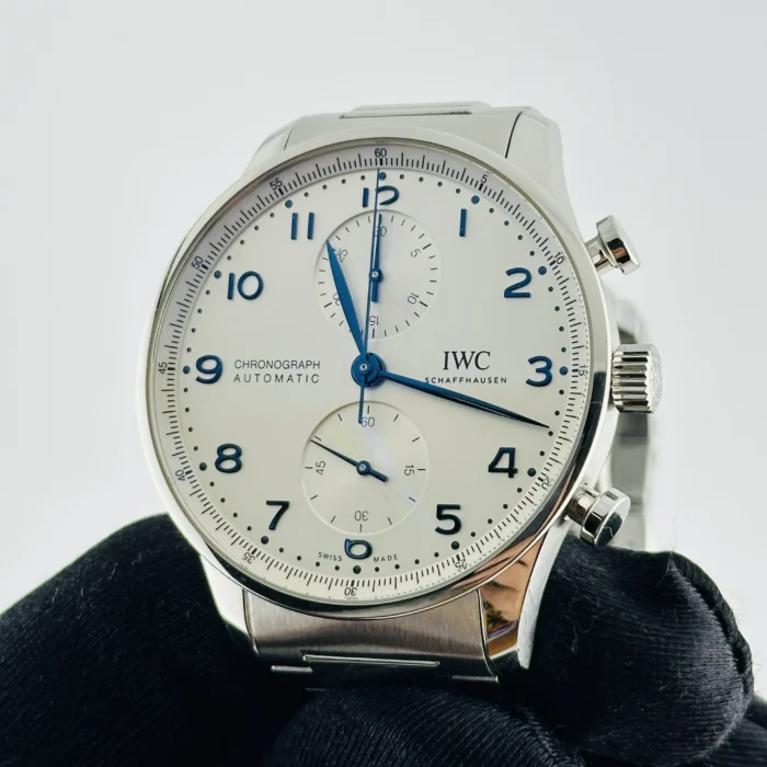 IWC Portugieser Chronograph Silver Dial on Leather Strap Ref. IW371605 with Card 2020 - Image 3