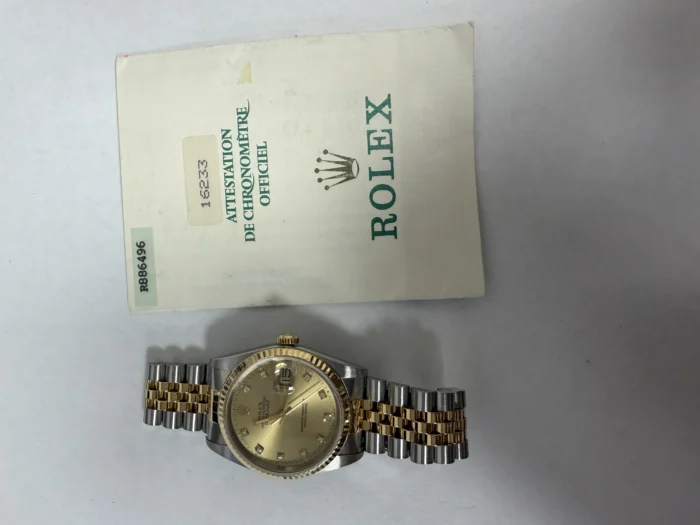 Rolex Datejust 36 Champagne Diamond Dial on Jubilee Ref. 16233 with Papers 1988 - Image 6