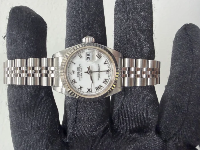 Rolex Datejust White Roman Dial on D-Link Jubilee Bracelet Ref. 69174 with Papers 1999 - Image 2