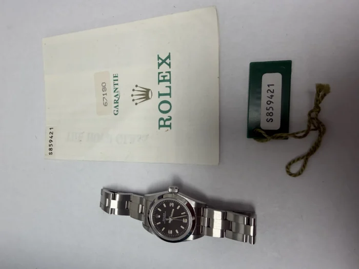 Rolex Oyster Perpetual Black Dial on Oyster Ref. 67180 with Papers 1995 - Image 5