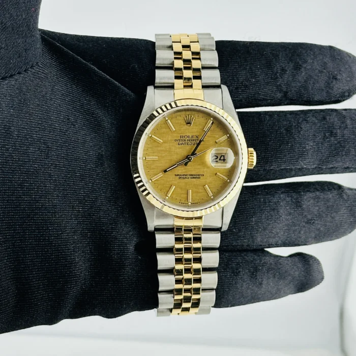 Rolex Datejust Champagne Linen Stick Dial on D-Link Jubilee Ref. 16233 - Image 2