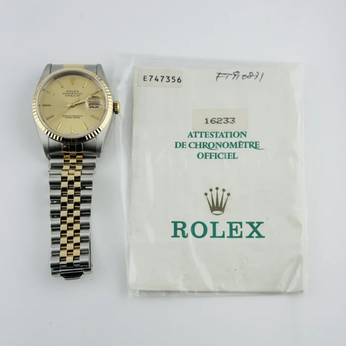 Rolex Datejust Champagne Stick Dial on D-Link Jubilee Ref. 16233 with Papers 1991 - Image 5