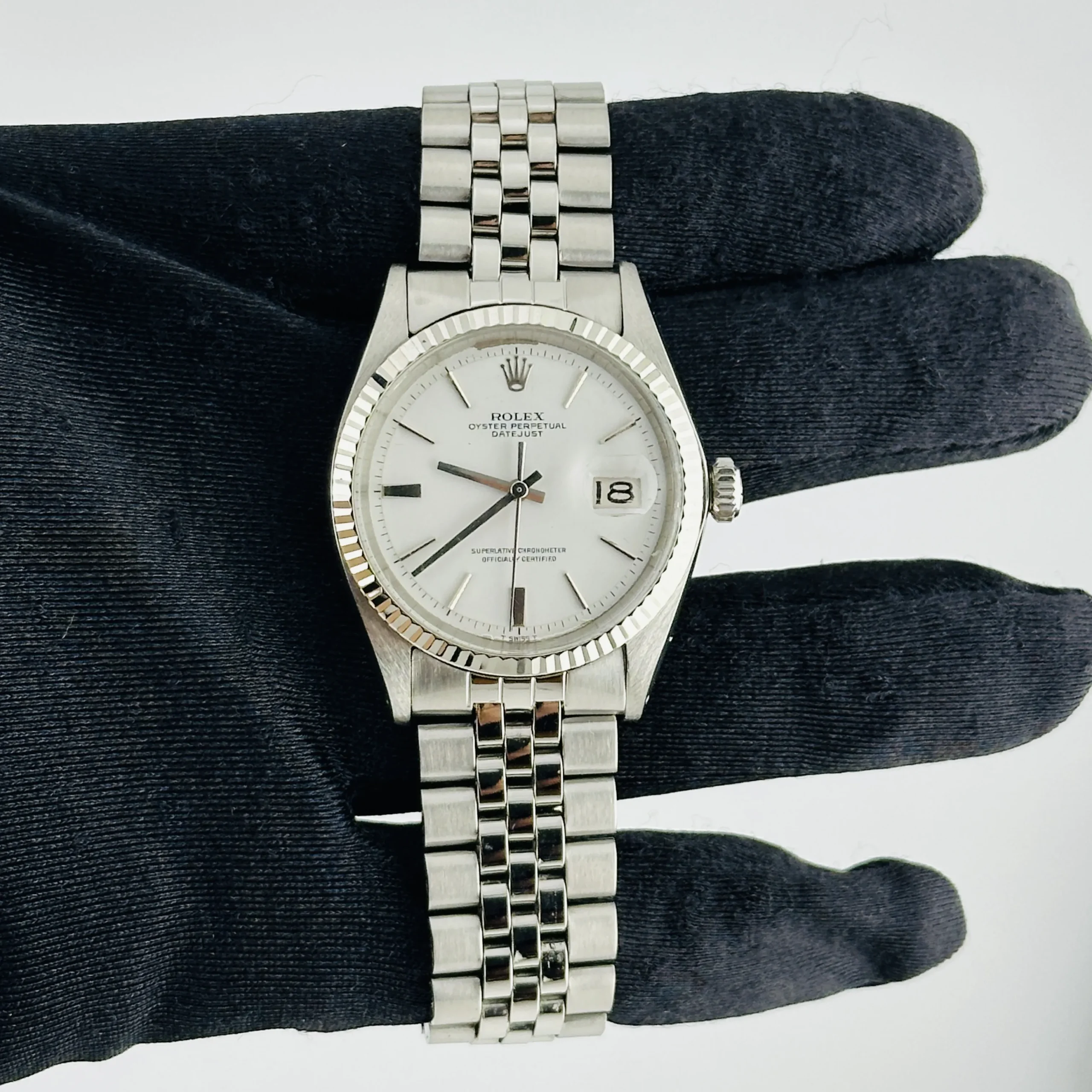 20252010_dh9nmszgaskc7zvb8c7t4r4orde9.webp Rolex Datejust White Refinished Dial on Folded Jubilee Ref. 1601 - Image 1