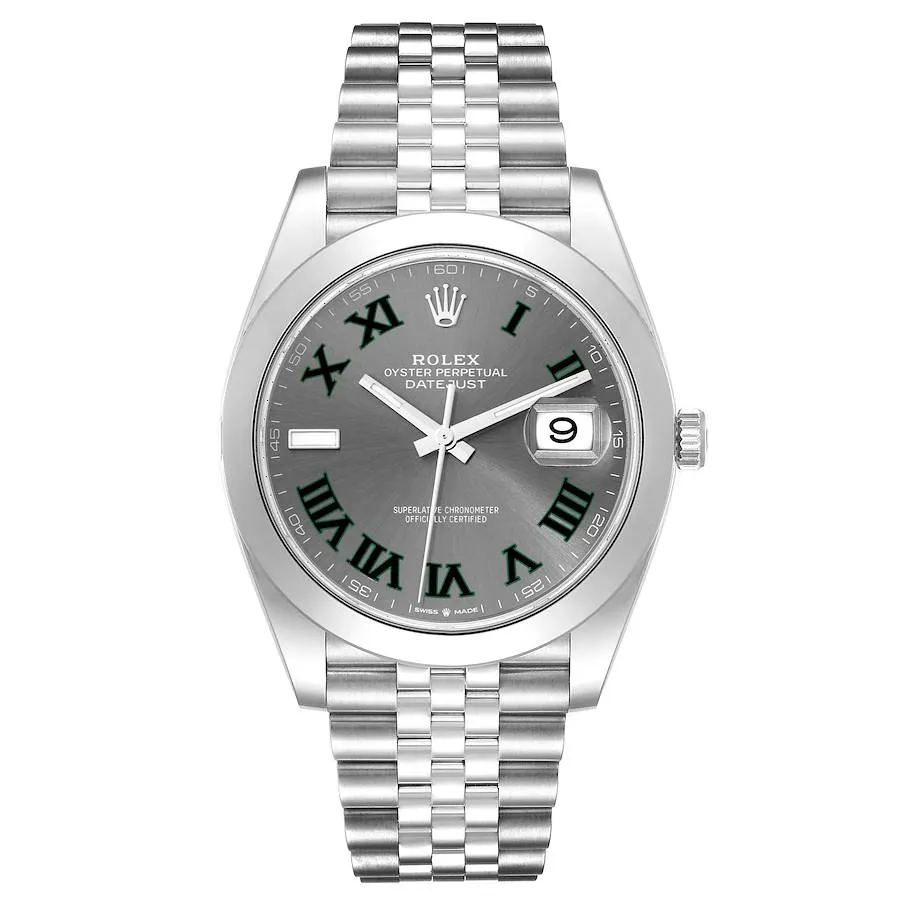 20252021_x0me1pn6nkd4uwd9y6qs63j6j4ya.webp Rolex Datejust Slate Green Roman / Wimbledon Dial on Jubilee Ref. 126300 with New Style Card (White) 2018 - Image 1