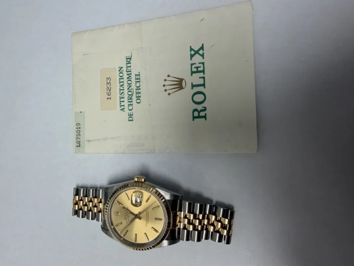 Rolex Datejust Champagne Stick Dial on Jubilee Ref. 16233 with Papers 1990 - Image 5