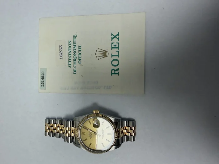 Rolex Datejust Champagne Stick Dial on Jubilee Ref. 16233 with Papers 1990 - Image 5