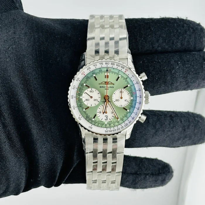 Breitling Navitimer B01 Chronograph Mint Green Dial on Bracelet Ref. AB0139211L1A1 with Card 2025 - Image 2