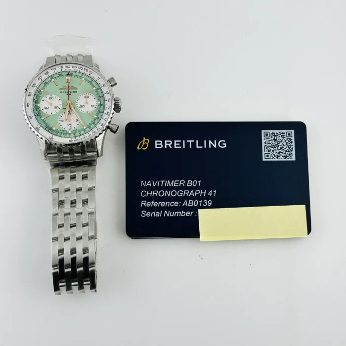 Breitling Navitimer B01 Chronograph Mint Green Dial on Bracelet Ref. AB0139211L1A1 with Card 2025 - Image 6