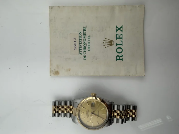 Rolex Datejust Champagne Stick Dial on Jubilee Ref. 16233 with Papers 1989 - Image 6