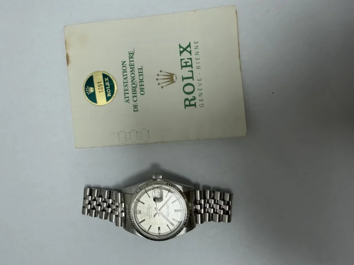 Rolex Datejust Silver Stick Dial on Jubilee Ref. 1601/4 with Papers 1977 - Image 5