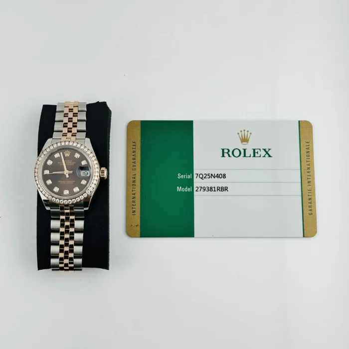 Rolex Datejust Lady Chocolate Diamond Dial on Jubilee Ref. 279381RBR with New Style Card (White) 2018 - Image 7