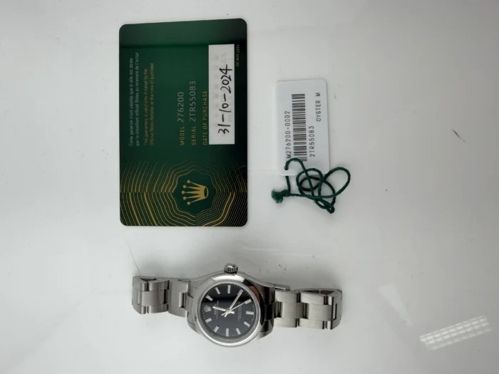 Rolex Oyster Perpetual Black Index Dial on Oyster Ref. 276200 with New Style Card (green) 2024 - Image 6