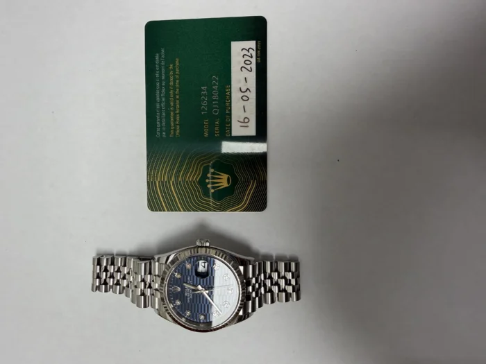 Rolex Datejust Bright Blue Fluted Motif Diamond Dial on Jubilee Ref. 126234 with New Style Card (green) 2023 - Image 5