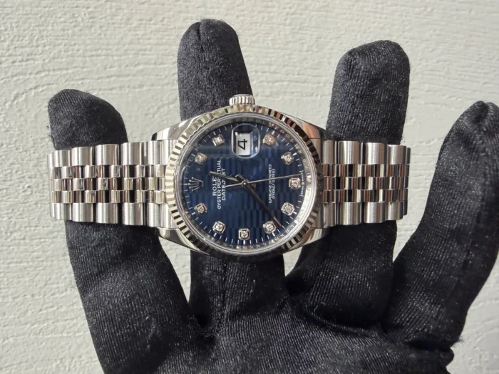 Rolex Datejust Bright Blue Fluted Motif Diamond Dial on Jubilee Ref. 126234 with New Style Card (green) 2023 - Image 2