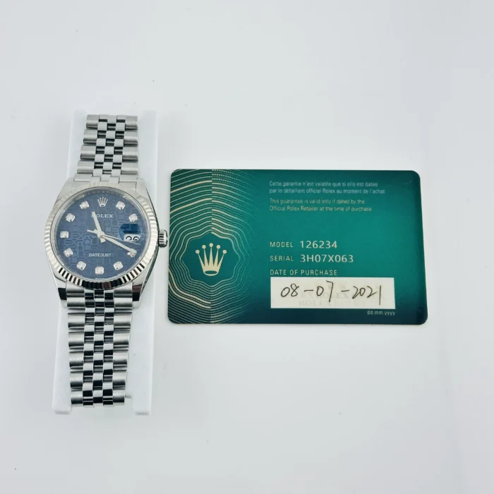 Rolex Datejust 36 Blue Jubilee Diamond Factory Dial on D-Link Jubilee Bracelet Ref. 126234 with New Style Card (green) 2021 - Image 7