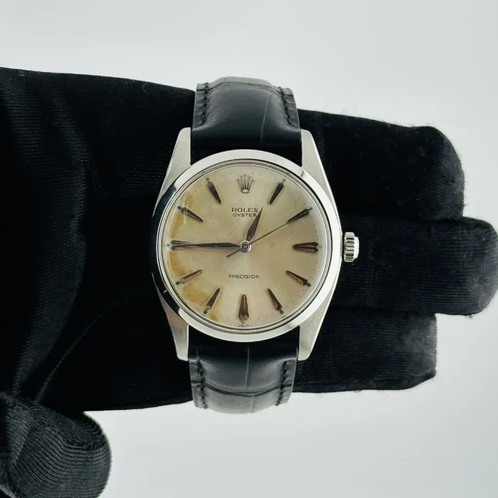 Rolex Oyster Precision Silver Stick Dial on AM Leather Ref. 6424 - Image 1