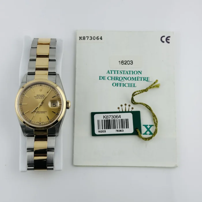 Rolex Datejust Champagne Stick Dial on Oyster Ref. 16203 with Papers 2002 - Image 5
