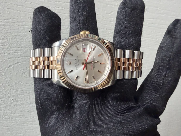 Rolex Datejust Turn-o-Graph Silver / Rose Stick Dial on Jubilee Hidden-Clasp Ref. 116261 - Image 2