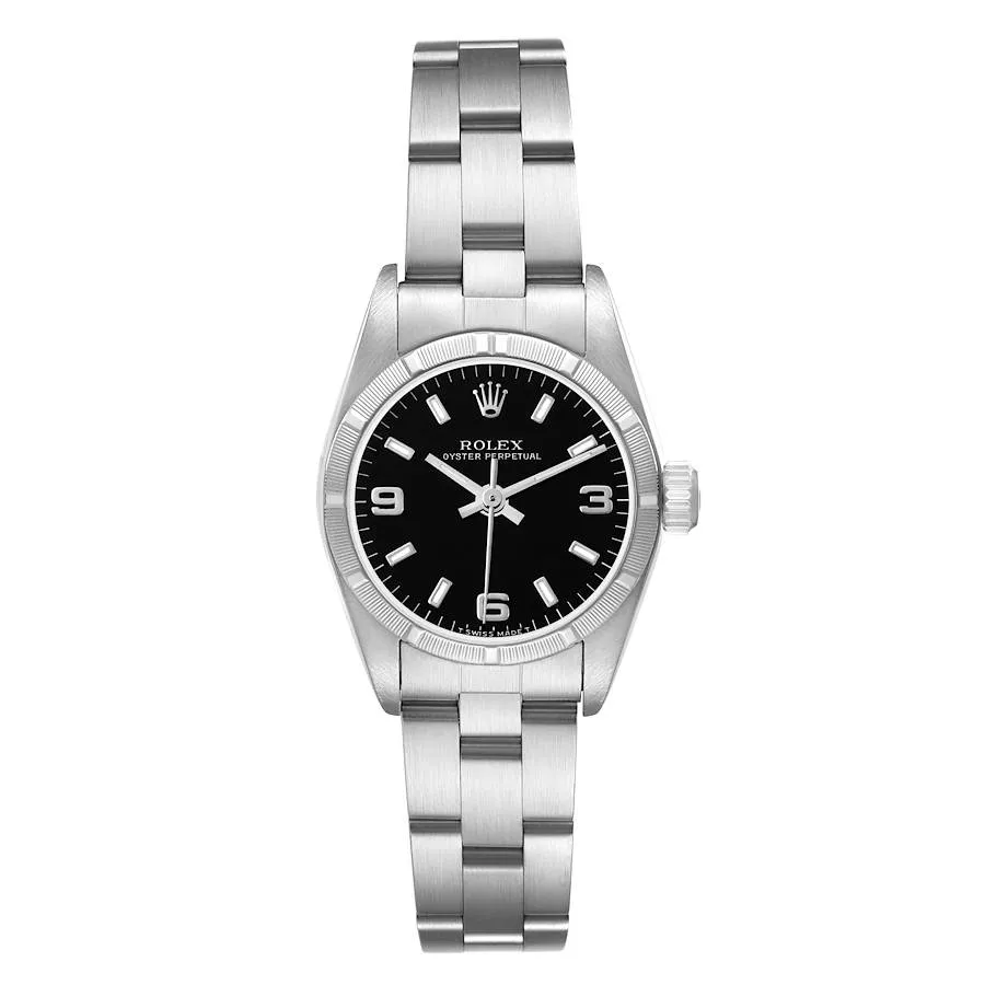 20252186_7qbhaa6x6fg61wz7wliz8yn1c2am.webp Rolex Oyster Perpetual Black Dial on Oyster Ref. 67230 with Papers 1997 - Image 1