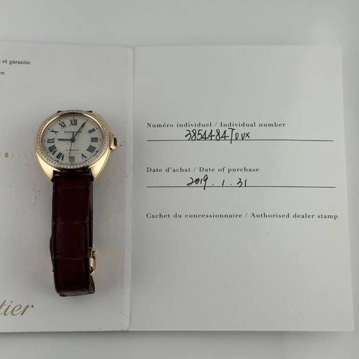 Cartier Cle Silver Roman Dial on Maroon Leather Ref. 3854 with Papers 2019 - Image 5