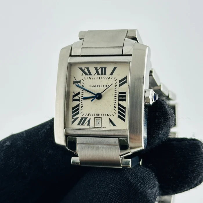 Cartier Tank Francaise Large White Roman Dial on Stainless Steel Bracelet Ref. 2302 - Image 3