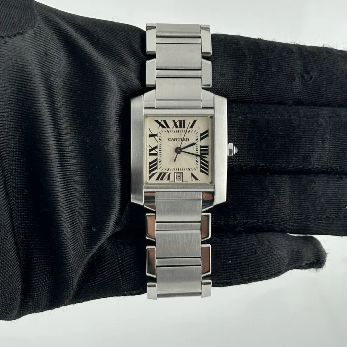 Cartier Tank Francaise Large White Roman Dial on Stainless Steel Bracelet Ref. 2302 - Image 2